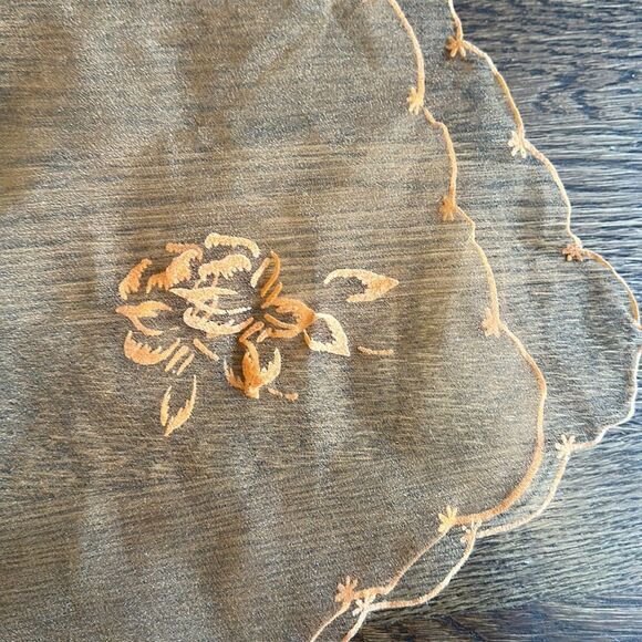 Vintage 60s long orange chiffon scarf with embossed floral design & hem - Picture 8 of 8
